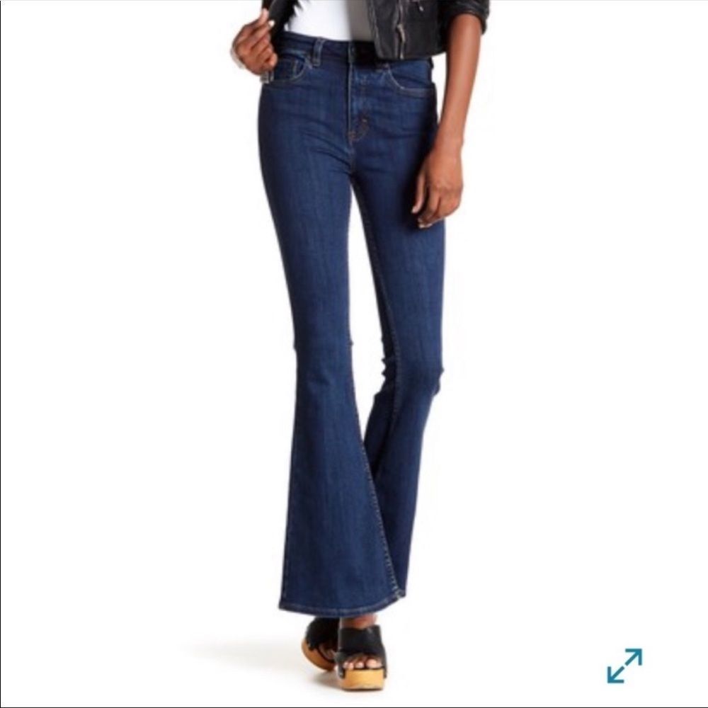 Free people high rise super flare mid wash jean